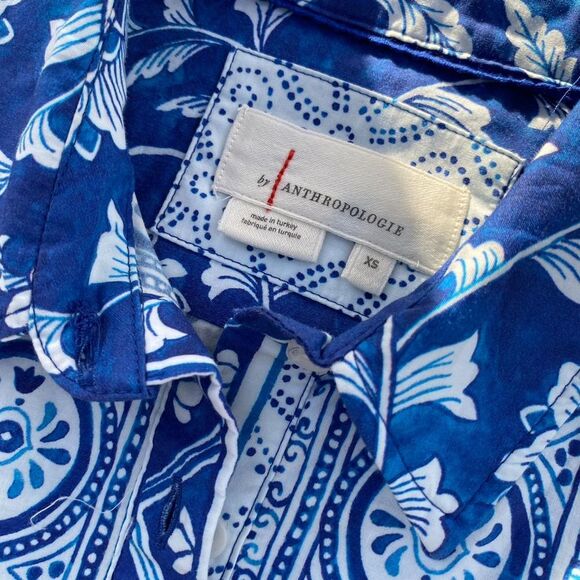 Anthropologie Women's Floral V-Neck Buttonfront Shirtdress Blue Size XS - Picture 3 of 10